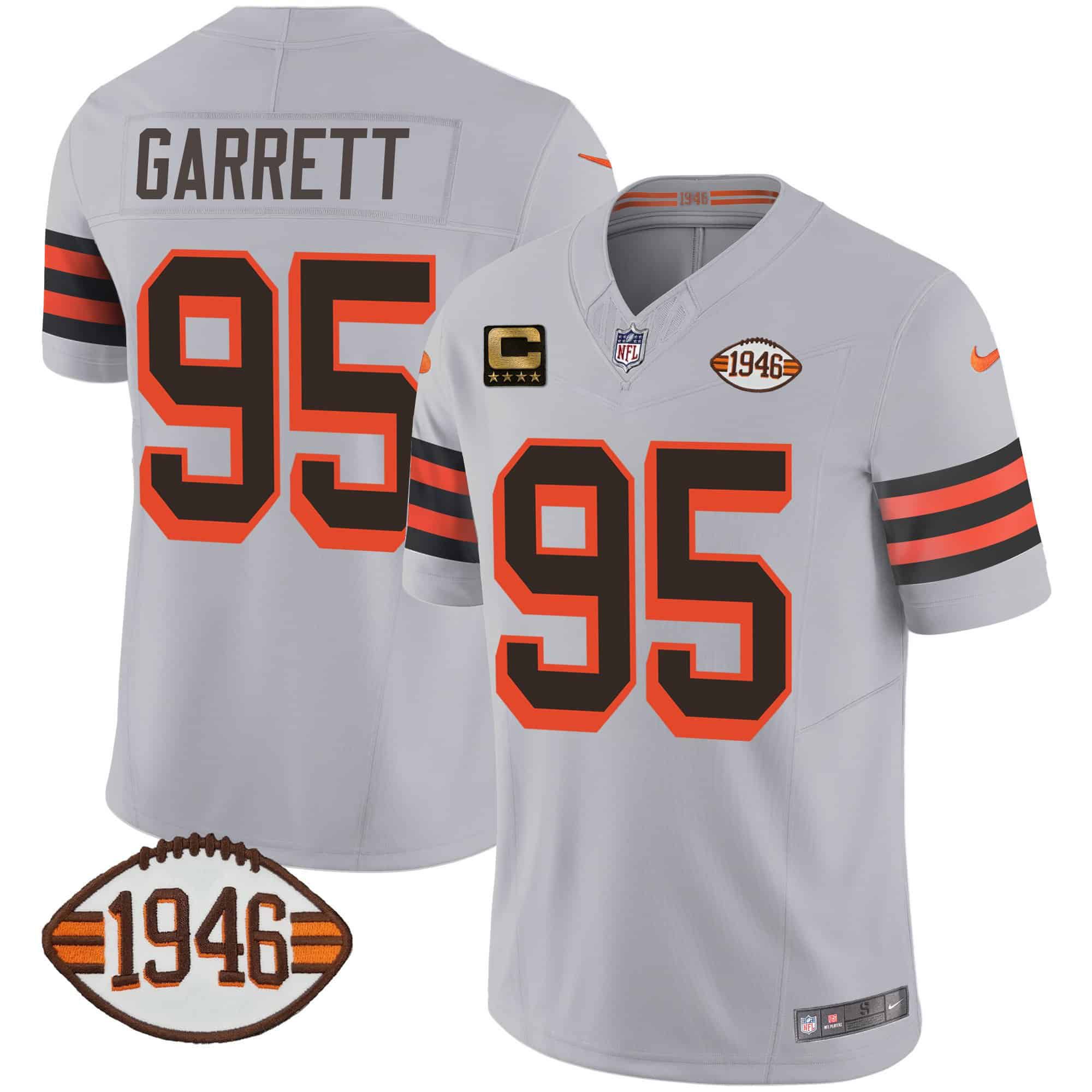 Men Cleveland Browns #95 Garrett Grey 1946 75th Anniversary Patch 2024 Nike NFL Jersey